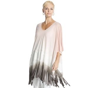 Chico's Felicity V- Neck Fringe Lace Dolman Sleeve Poncho Top S/M